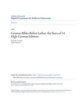 German Bibles Before Luther; the Story of 14 High-German Editions Kenneth A