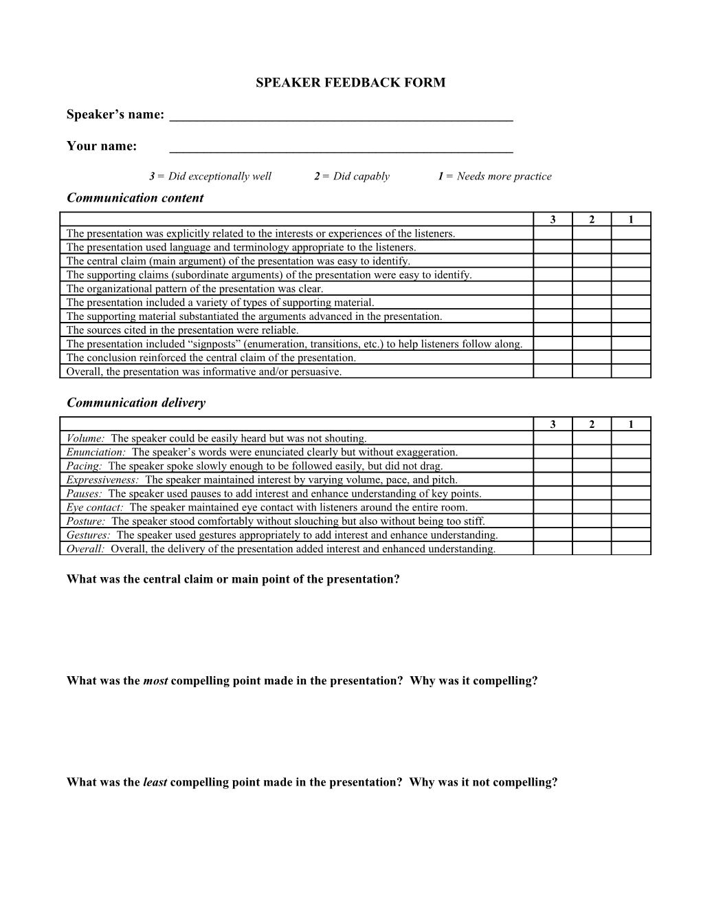 Speaker Feedback Form