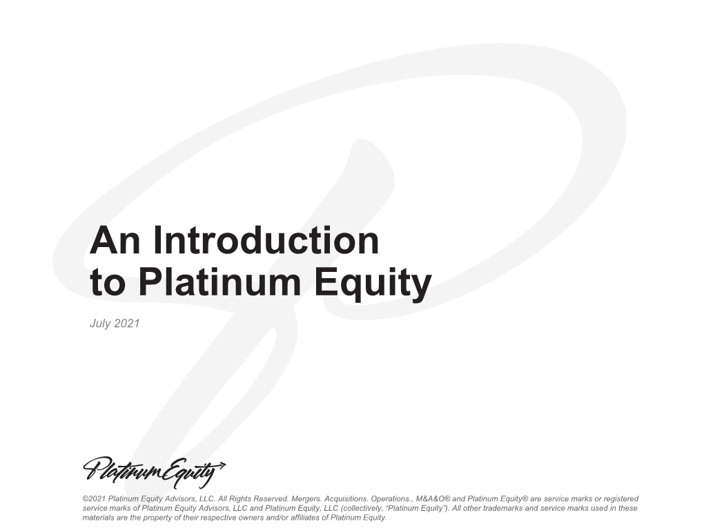 An Introduction to Platinum Equity July 2021