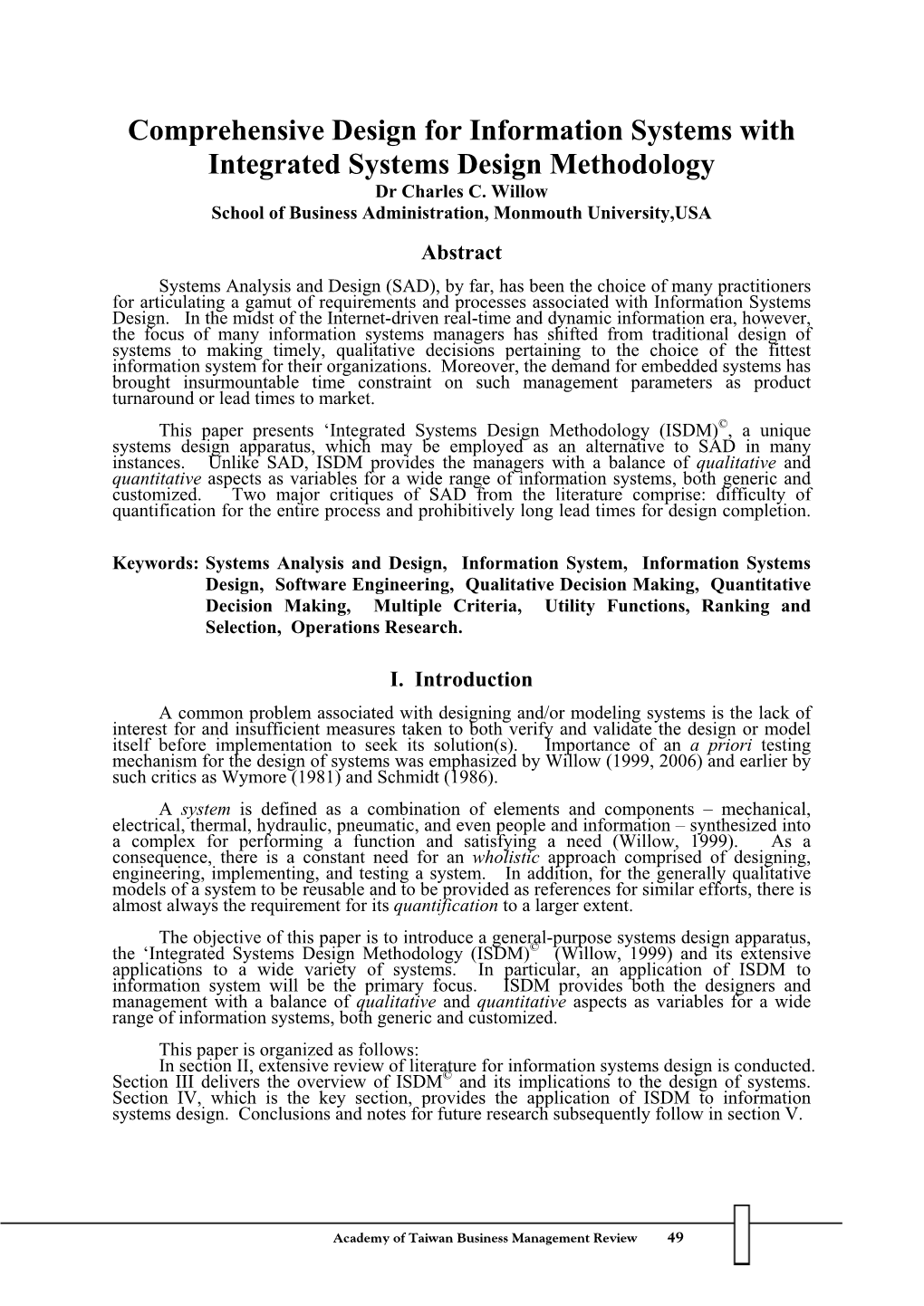 Comprehensive Design for Information Systems with Integrated Systems Design Methodology Dr Charles C