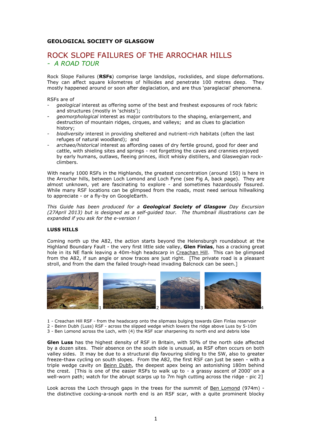 Rock Slope Failures of the Arrochar Hills - a Road Tour