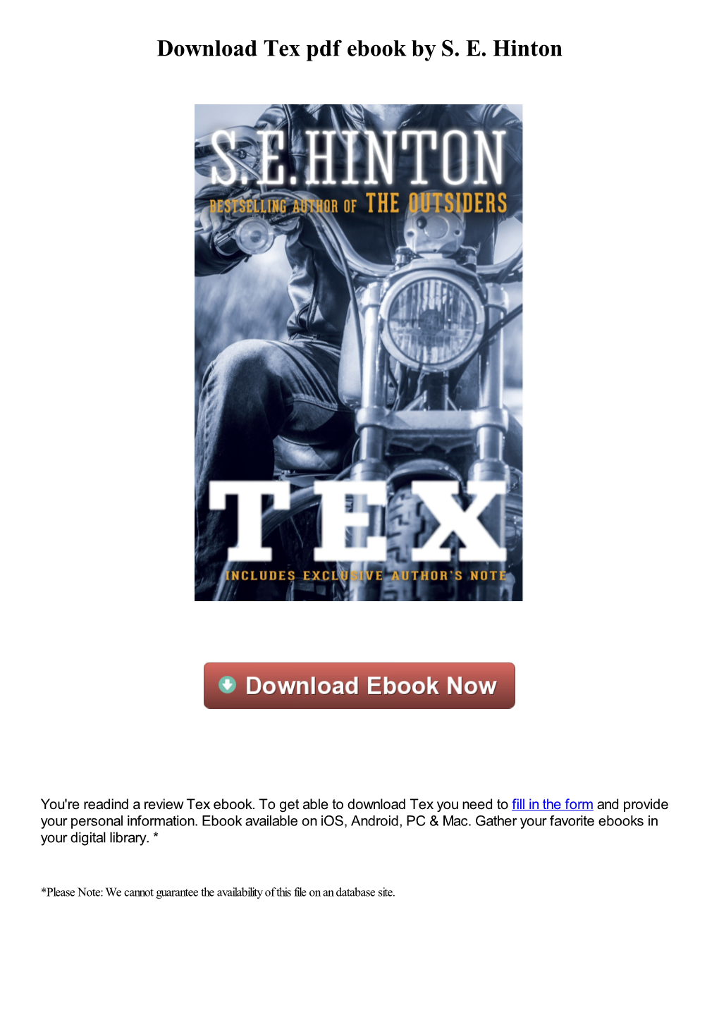 Download Tex Pdf Ebook by SE Hinton
