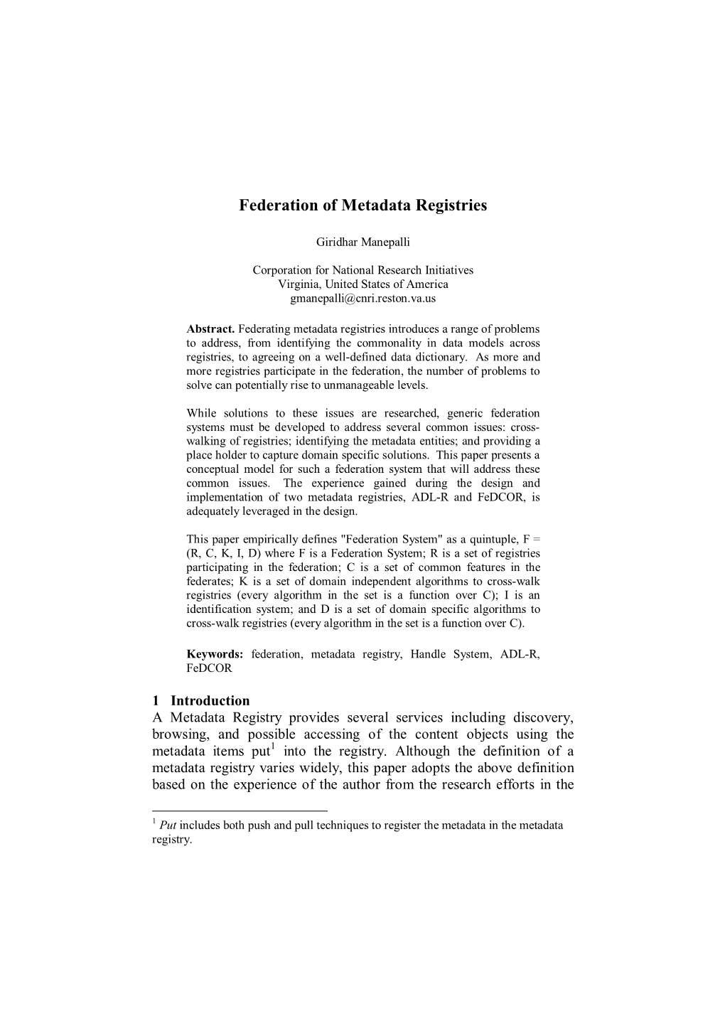 Federation of Metadata Registries