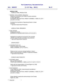 Parliamentary Documentation Vol. XXXVII (1-15 May, 2011) No.9