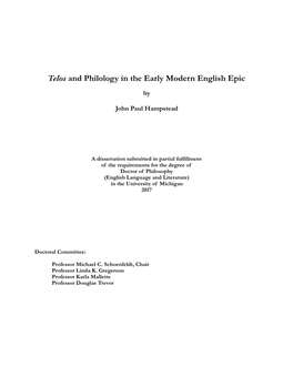 Telos and Philology in the Early Modern English Epic