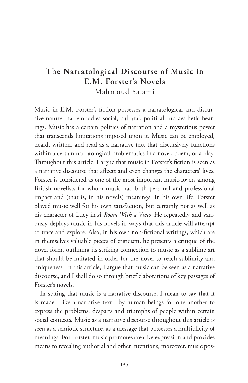 The Narratological Discourse of Music in E.M. Forster's Novels