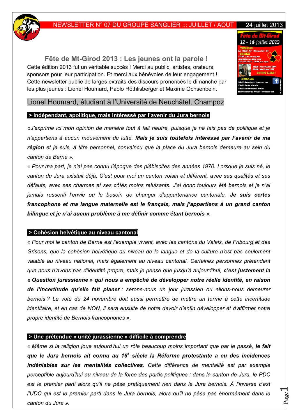 Newsletter N° 1 Du Groupe Sanglier ::: Janvier / Fevrier