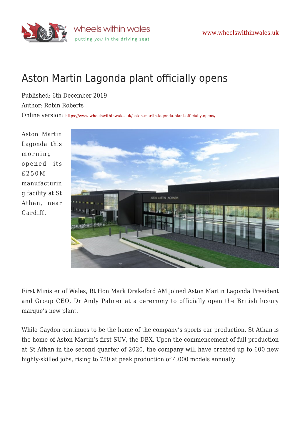 Aston Martin Lagonda Plant Officially Opens