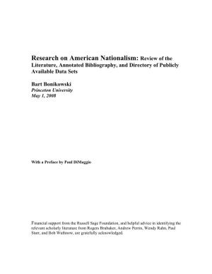 Research on American Nationalism: Review of the Literature, Annotated Bibliography, and Directory of Publicly Available Data Sets