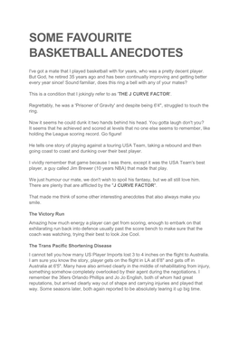 Some Favourite Basketball Anecdotes