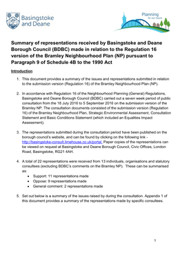 Summary of Representations Received by Basingstoke and Deane