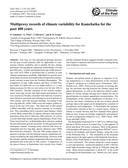 Multiproxy Records of Climate Variability for Kamchatka for the Past 400 Years