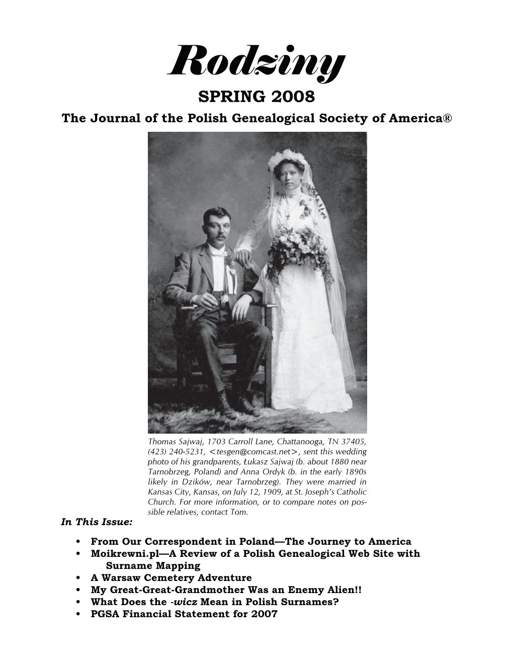 Rodziny SPRING 2008 the Journal of the Polish Genealogical Society of America®