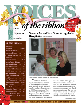 Autumn 2010 Ancer of the Ribbon Oalition of Seventh Annual Terri Schmitt Legislative Reception by Rebecca Solomon Ochester in This Issue