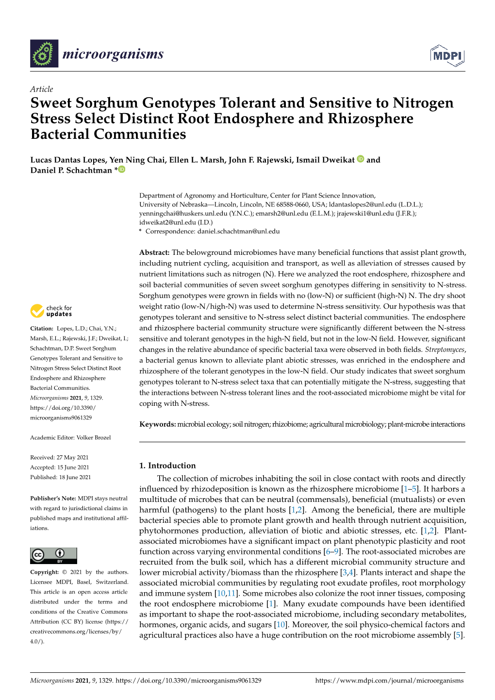 Sweet Sorghum Genotypes Tolerant and Sensitive to Nitrogen Stress Select Distinct Root Endosphere and Rhizosphere Bacterial Communities
