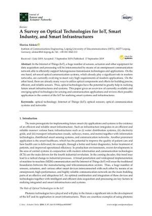 A Survey on Optical Technologies for Iot, Smart Industry, and Smart Infrastructures