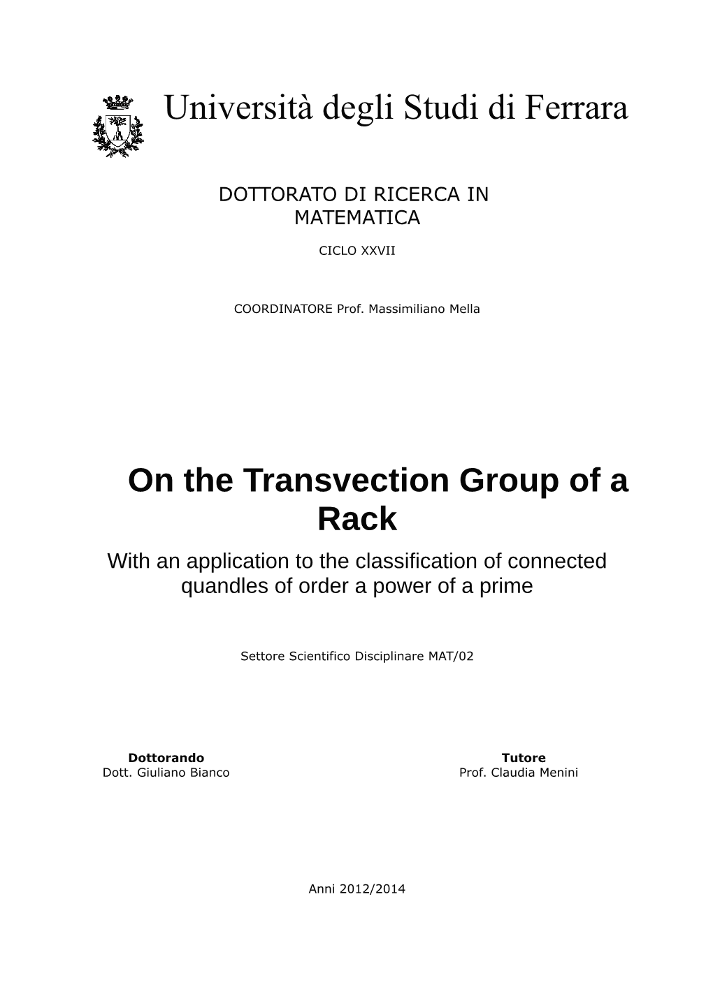 On the Transvection Group of a Rack