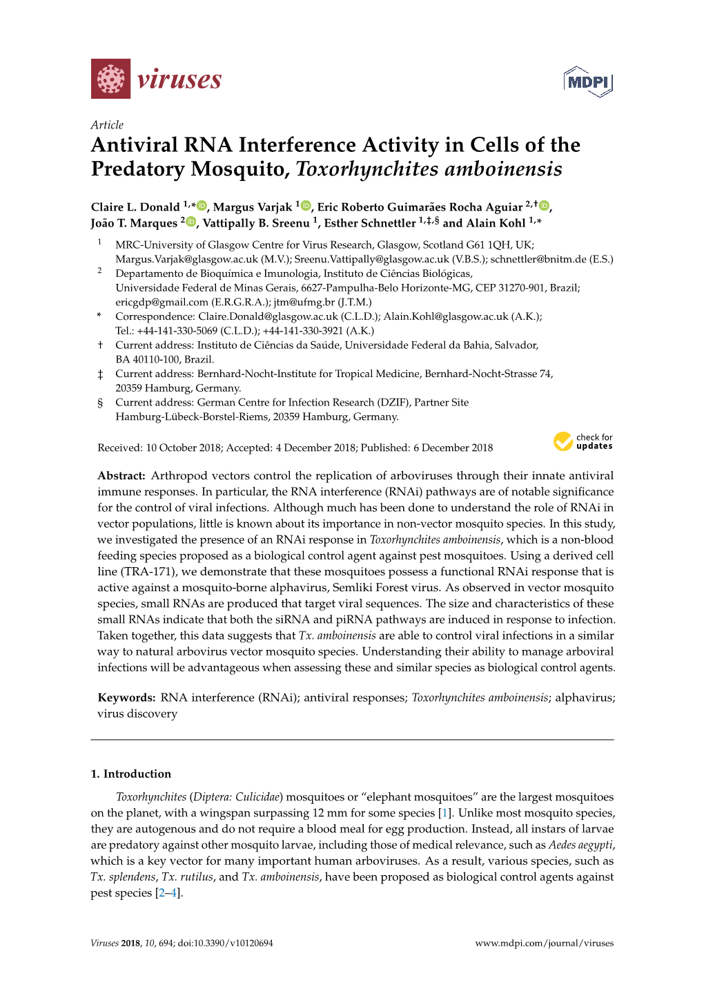 Antiviral RNA Interference Activity in Cells of the Predatory Mosquito, Toxorhynchites Amboinensis