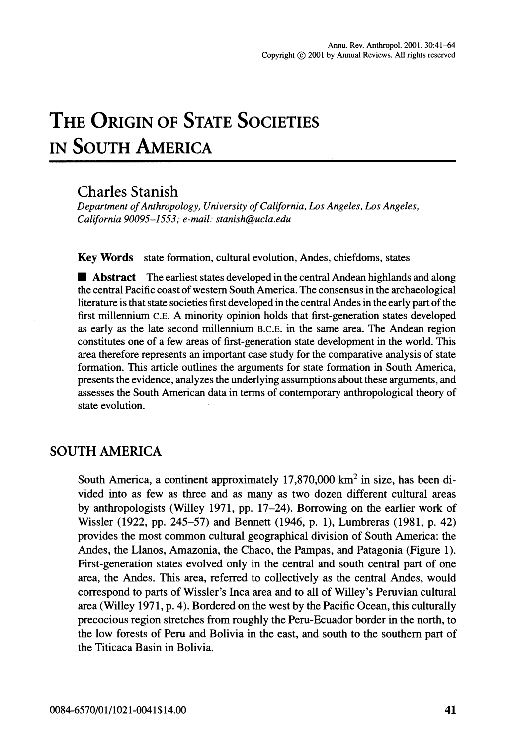 The Origin of State Societies in South America