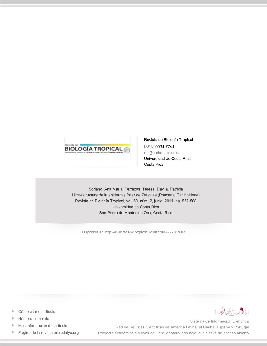 Redalyc.Ultraestructura De La Epidermis Foliar De Zeugites