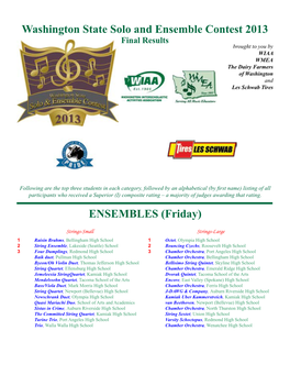 Washington State Solo and Ensemble Contest 2013 ENSEMBLES (Friday)