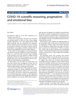 COVID-19: Scientific Reasoning, Pragmatism and Emotional Bias