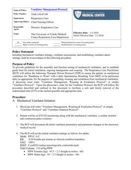 Ventilator Management Protocol