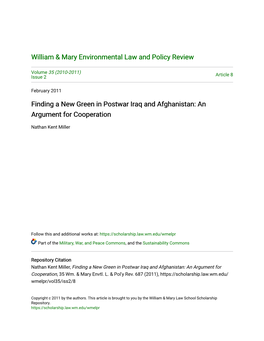 Finding a New Green in Postwar Iraq and Afghanistan: an Argument for Cooperation