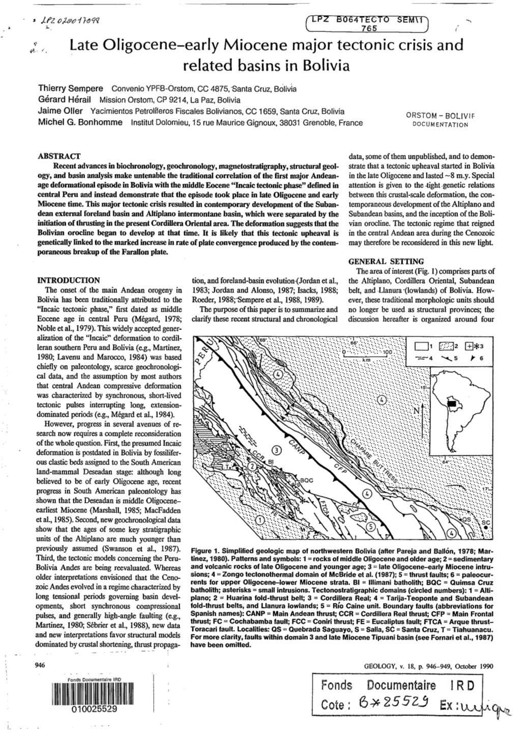 Late Oligocene-Early Miocene Major Tectonic Crisis and Related Basins in Bolivia