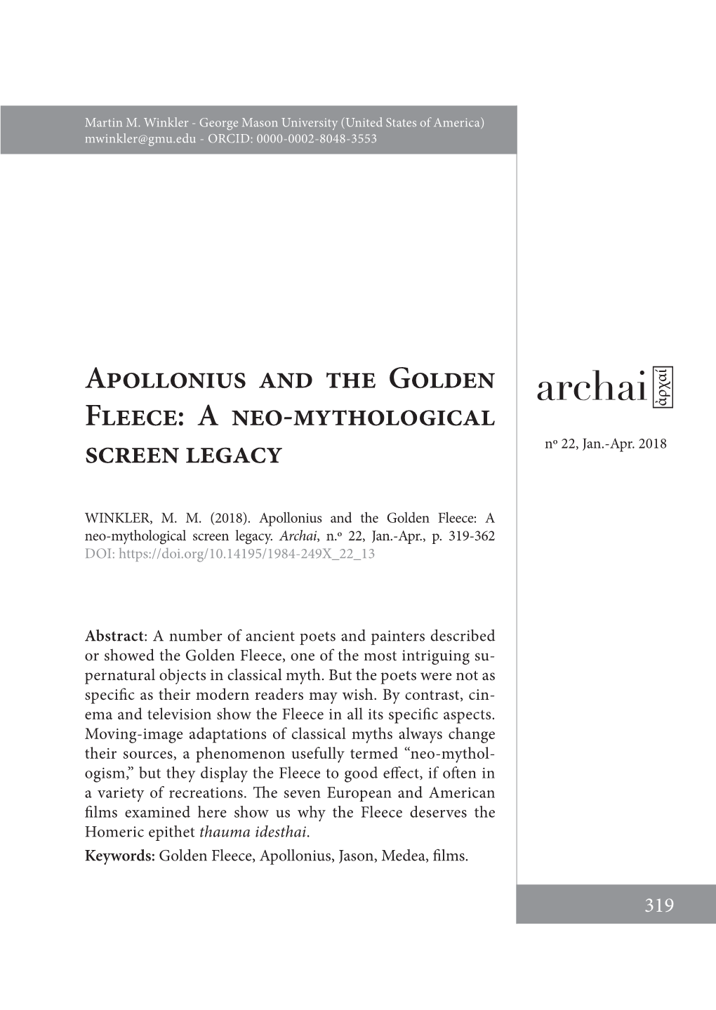 Apollonius and the Golden Fleece: a Neo-Mythological Screen Legacy Nº 22, Jan.-Apr