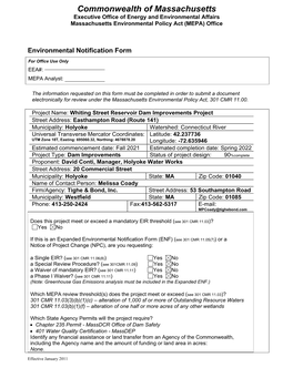 Commonwealth of Massachusetts Executive Office of Energy and Environmental Affairs Massachusetts Environmental Policy Act (MEPA) Office