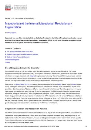 Macedonia and the Internal Macedonian Revolutionary Organization