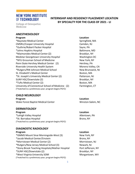 Internship Residency Placement by Specialty