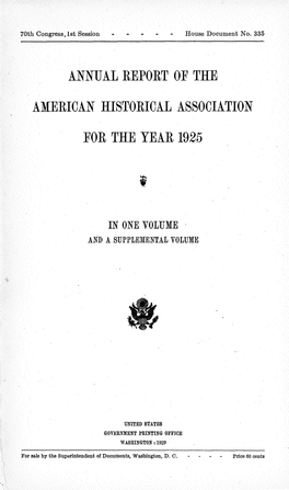 Annual Report of the American Historical Association for the Year 1925