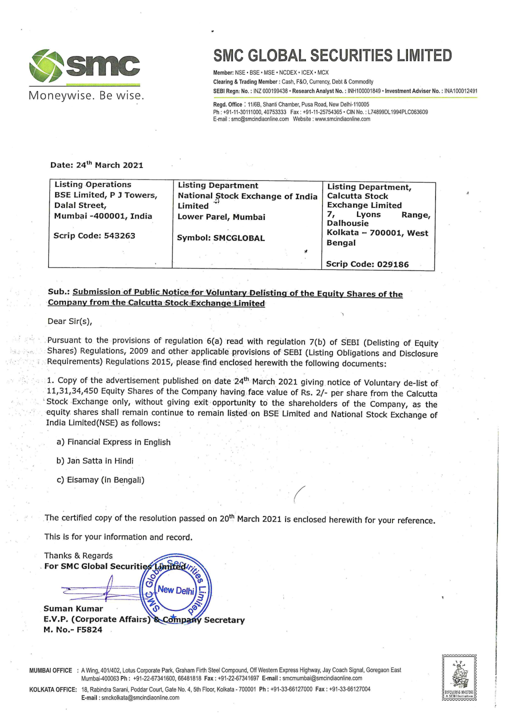 SMC GLOBAL SECURITIES LIMITED Ww,> by Smc Member: NSE « BSE + MSE + NCDEX + ICEX » MCX SF Clearing & Trading Member : Cash, F&O, Currency, Debt & Commodity