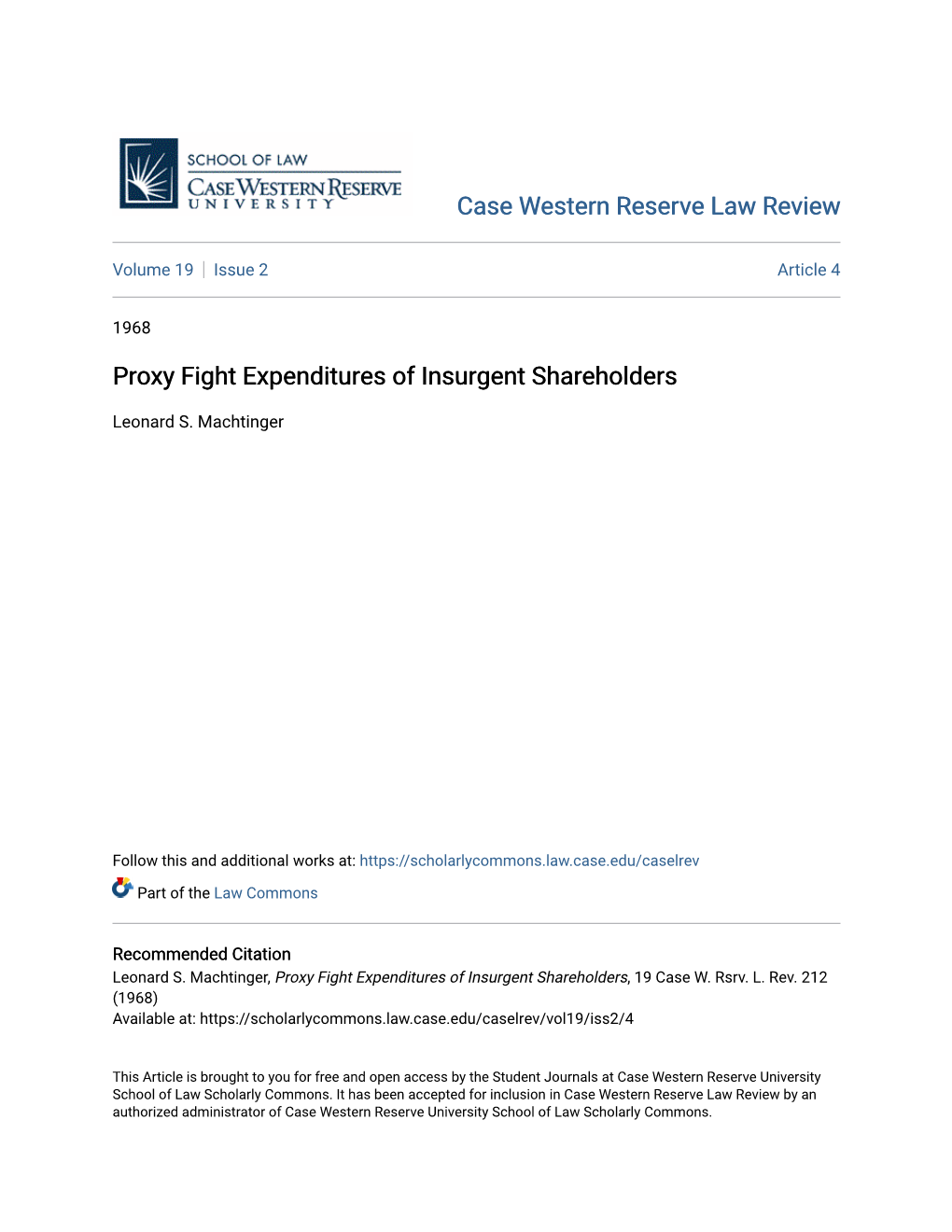 Proxy Fight Expenditures of Insurgent Shareholders