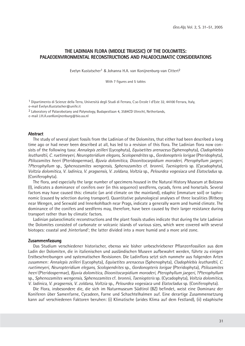 The Ladinian Flora (Middle Triassic) of the Dolomites: Palaeoenvironmental Reconstructions and Palaeoclimatic Considerations