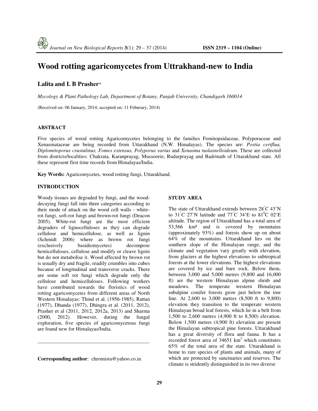Wood Rotting Agaricomycetes from Uttrakhand-New to India