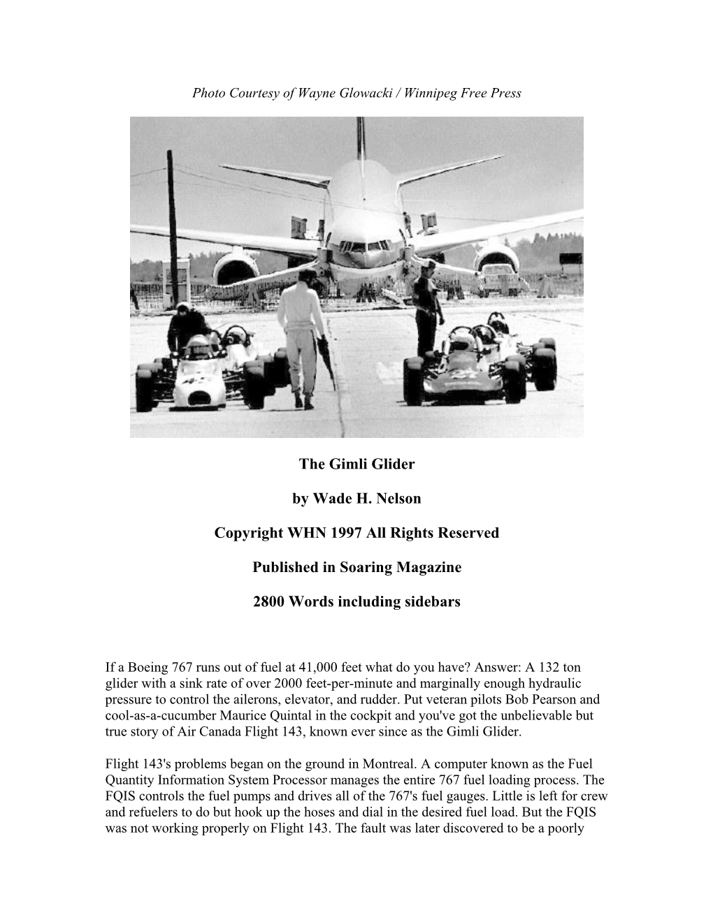 The Gimli Glider by Wade H. Nelson Copyright