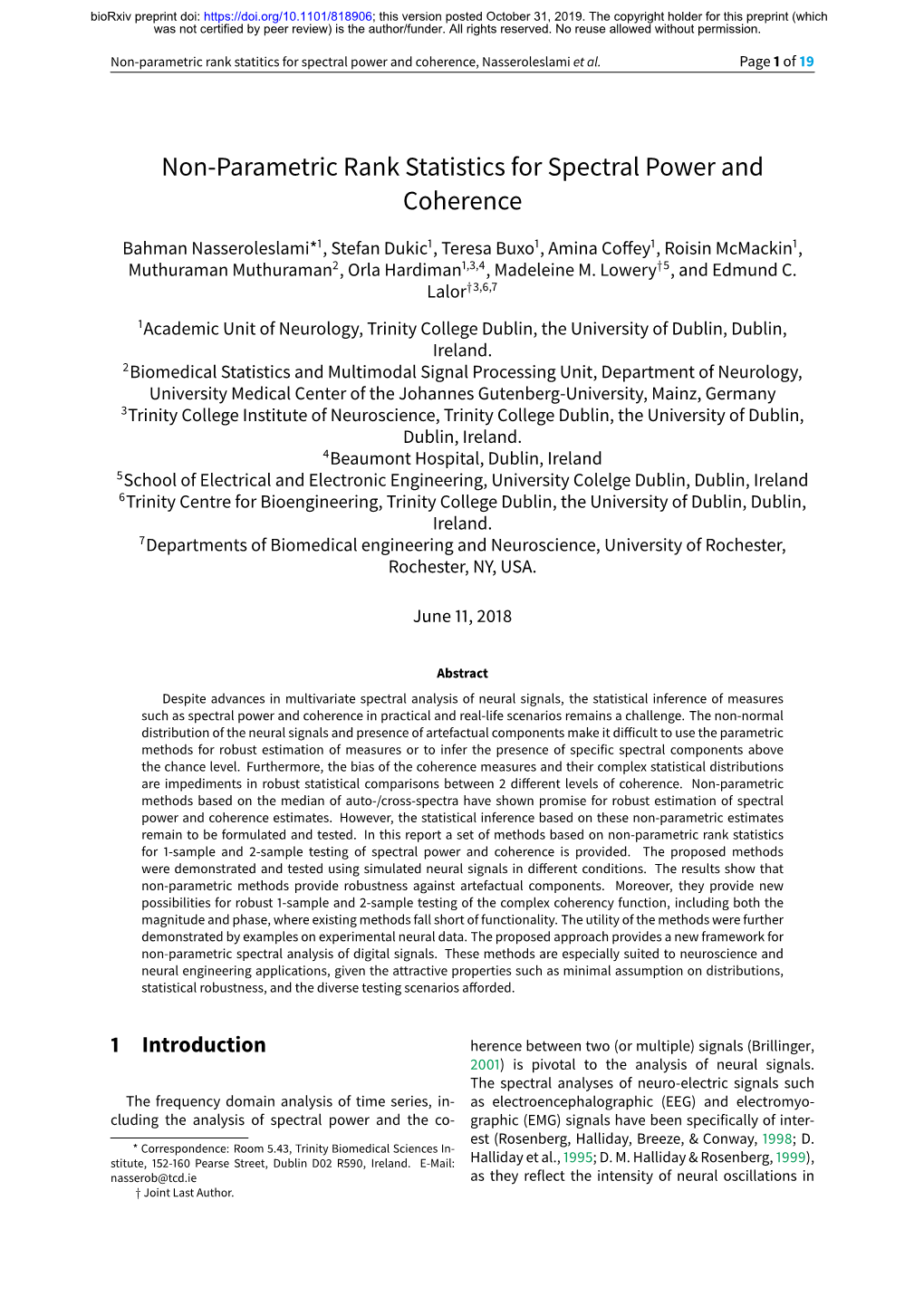 Non-Parametric Rank Statistics for Spectral Power and Coherence