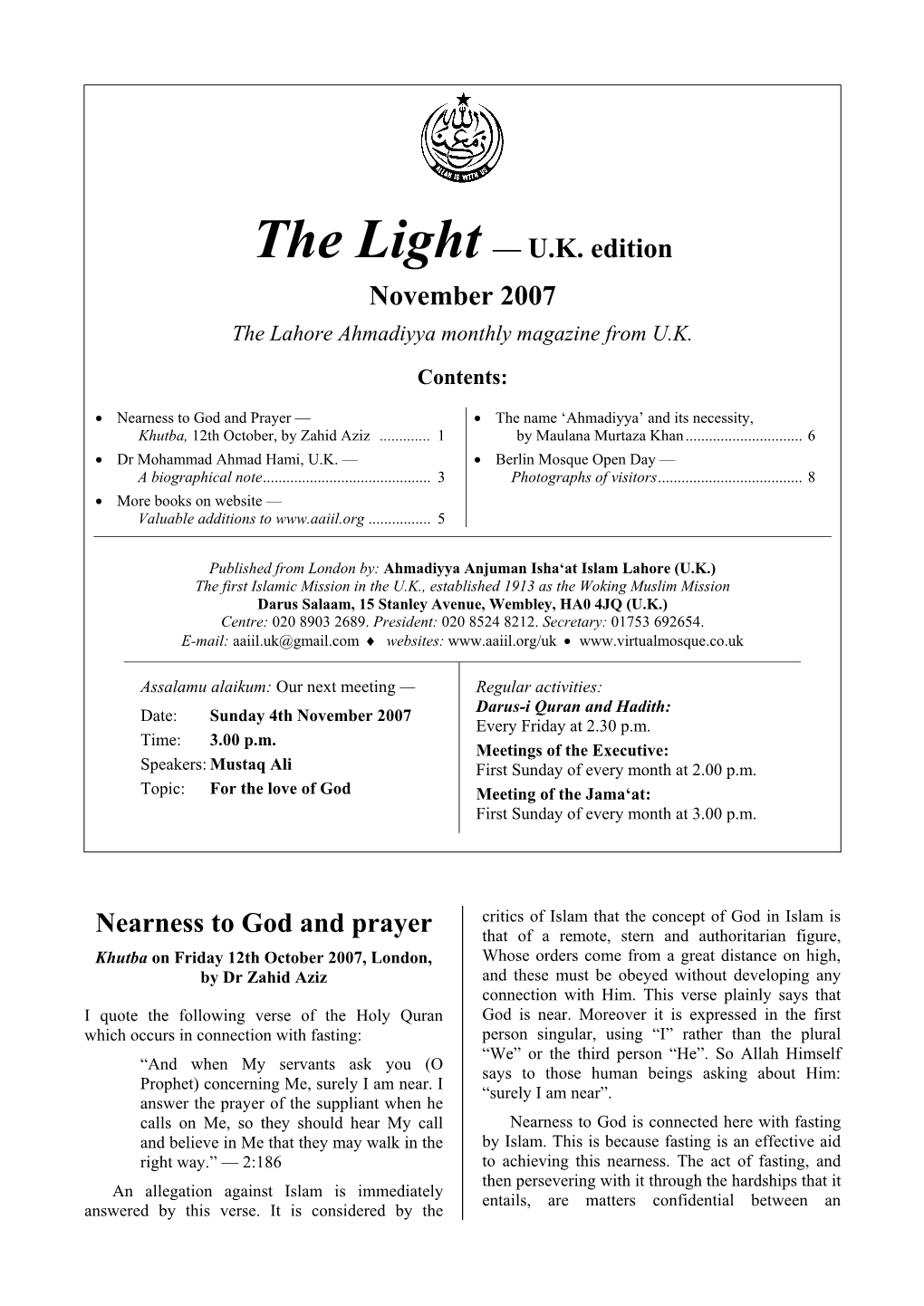 The Light, U.K. Edition, November 2007