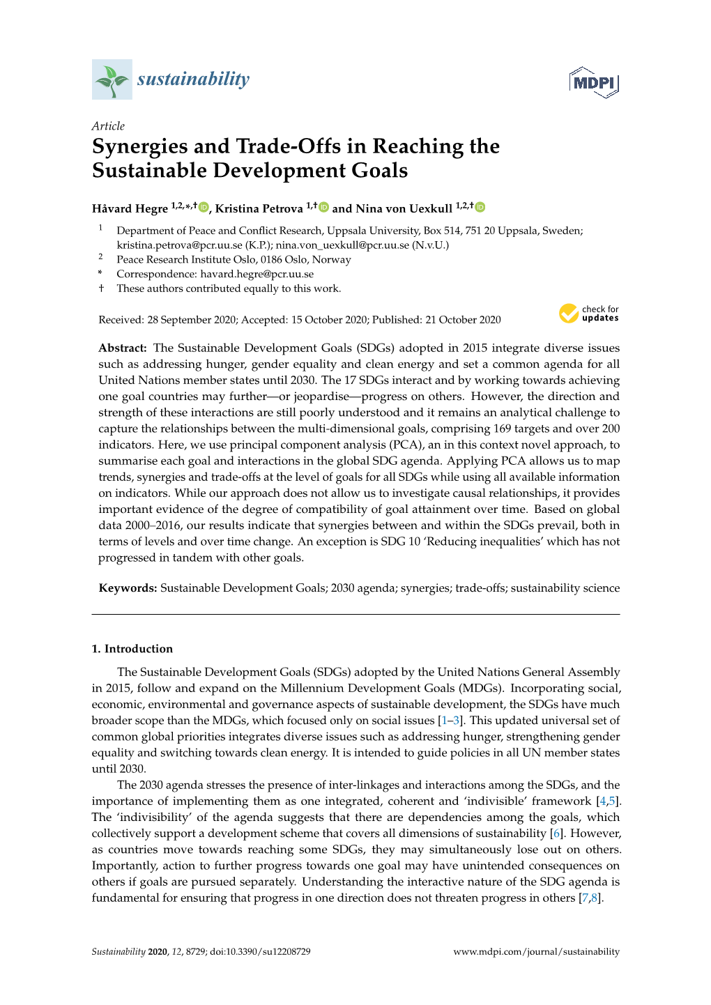 Synergies and Trade-Offs in Reaching the Sustainable Development Goals