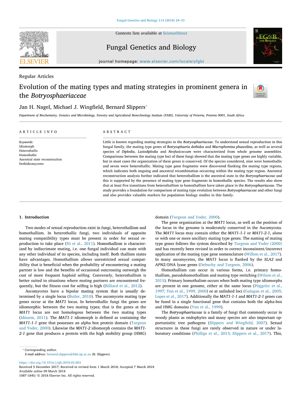 Evolution of the Mating Types and Mating Strategies in Prominent Genera in the Botryosphaeriaceae