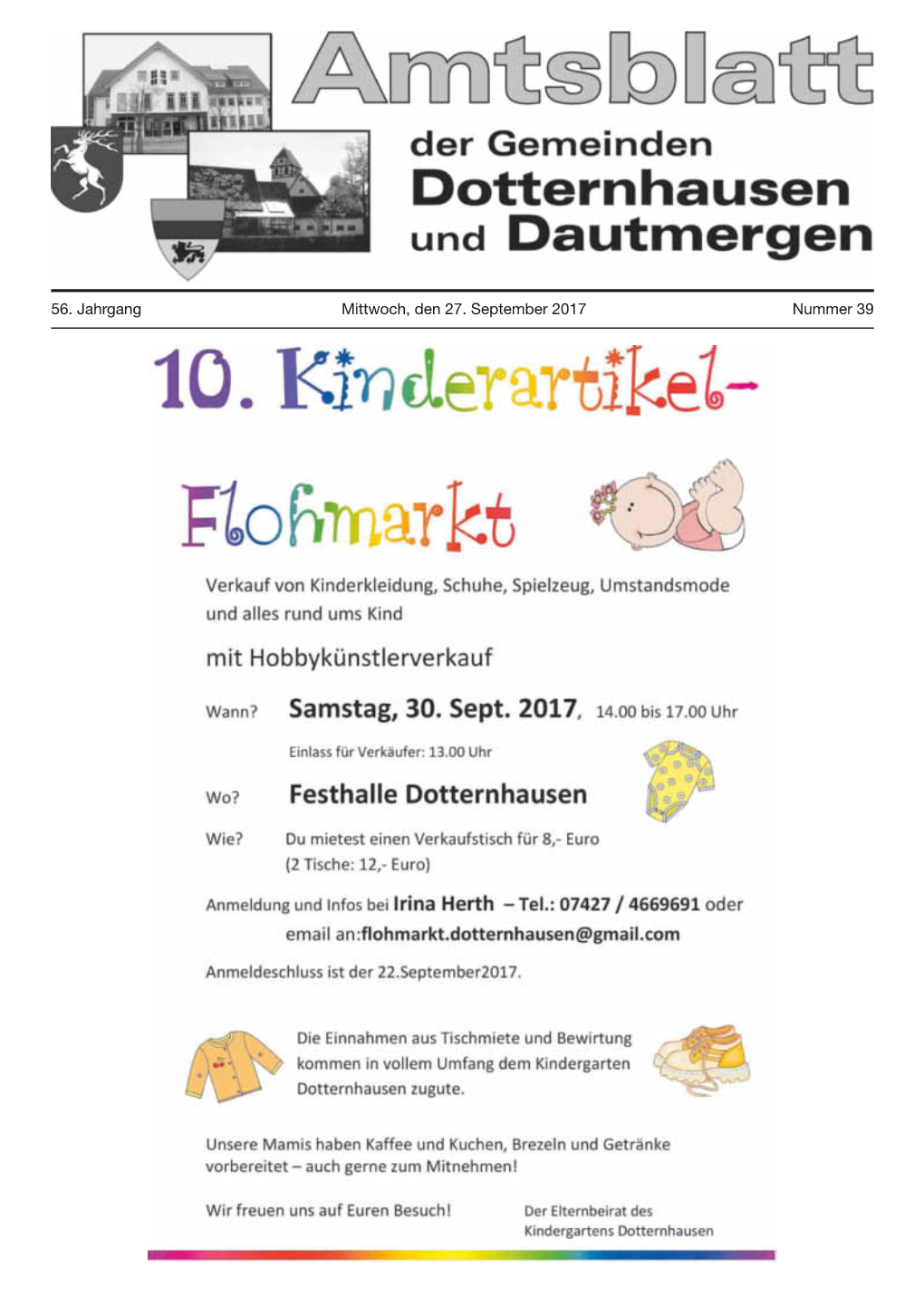 56. Jahrgang Mittwoch, Den 27. September 2017 Nummer 39 2 Amtsblatt Dotternhausen Dautmergen Nr