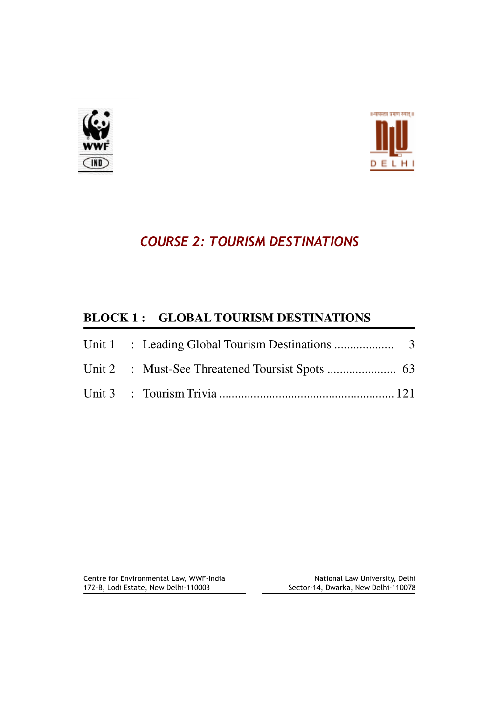 Course 2: Tourism Destinations