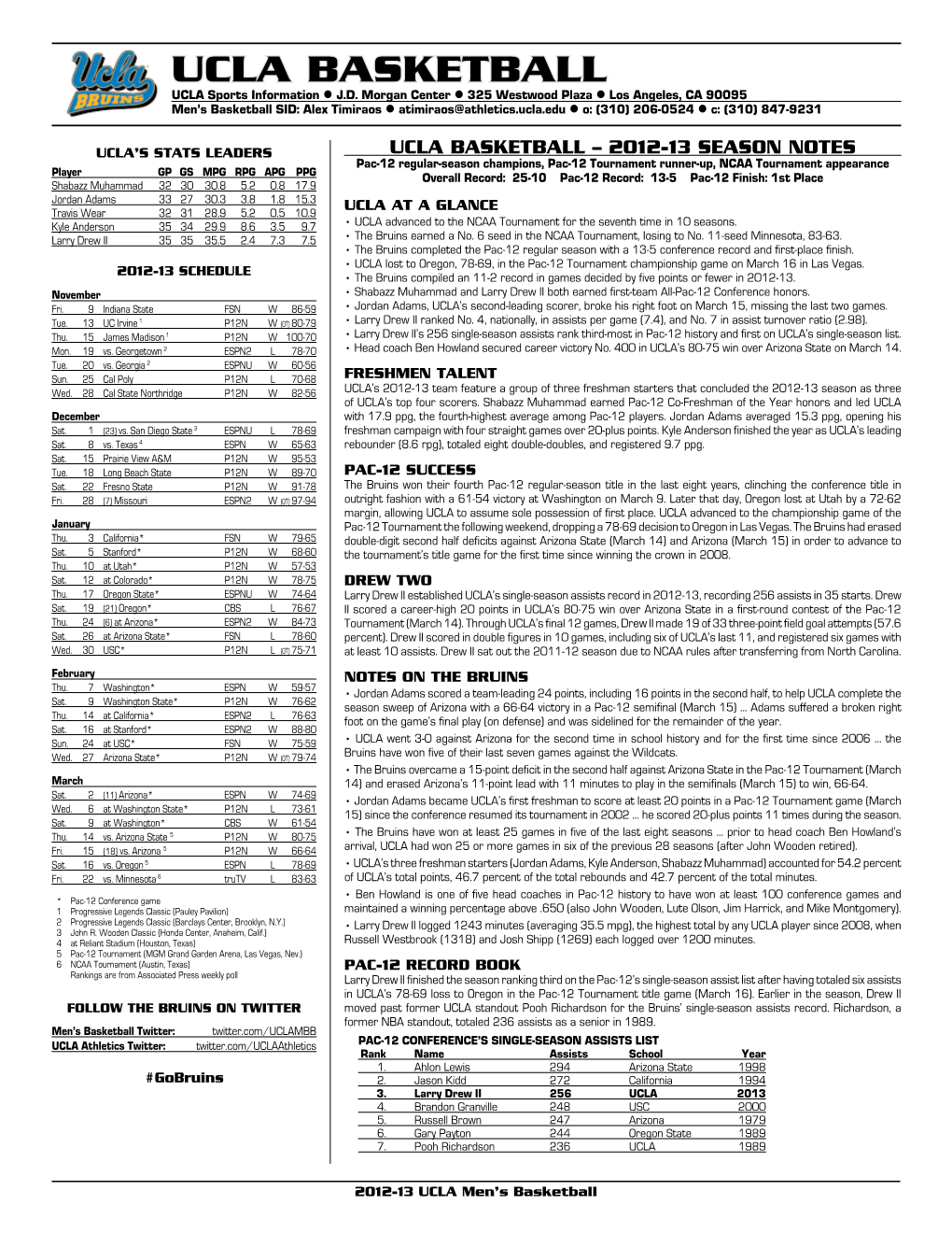 UCLA BASKETBALL UCLA Sports Information L J.D