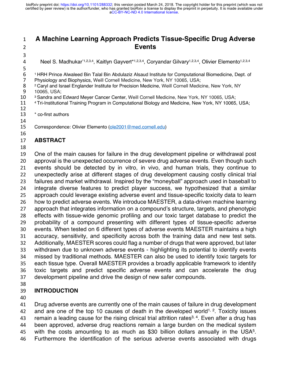 A Machine Learning Approach Predicts Tissue-Specific Drug Adverse 2 Events 3 4 Neel S