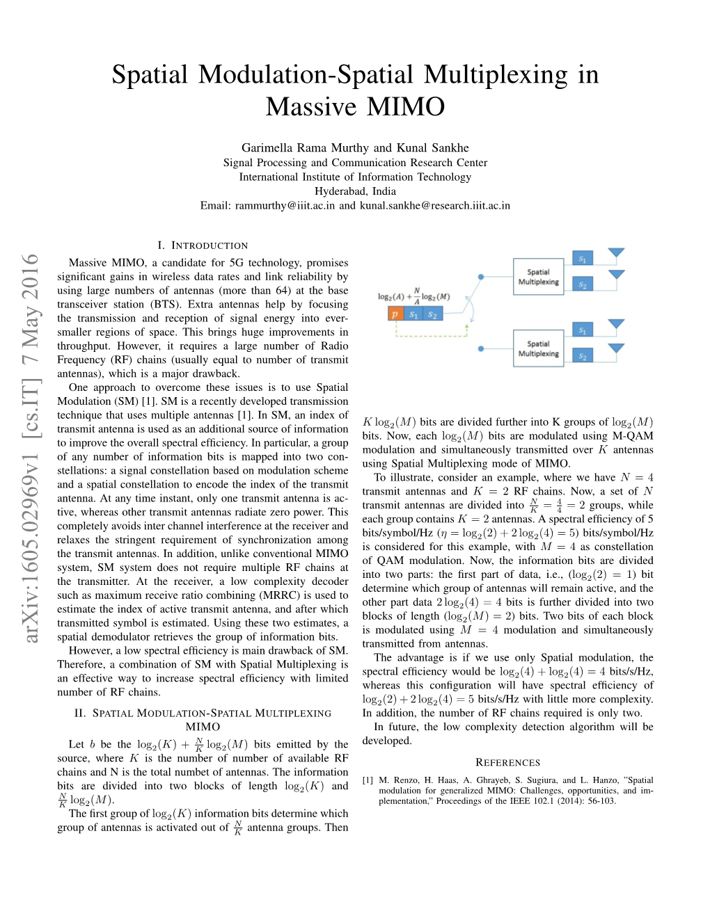 Spatial Modulation-Spatial Multiplexing in Massive MIMO