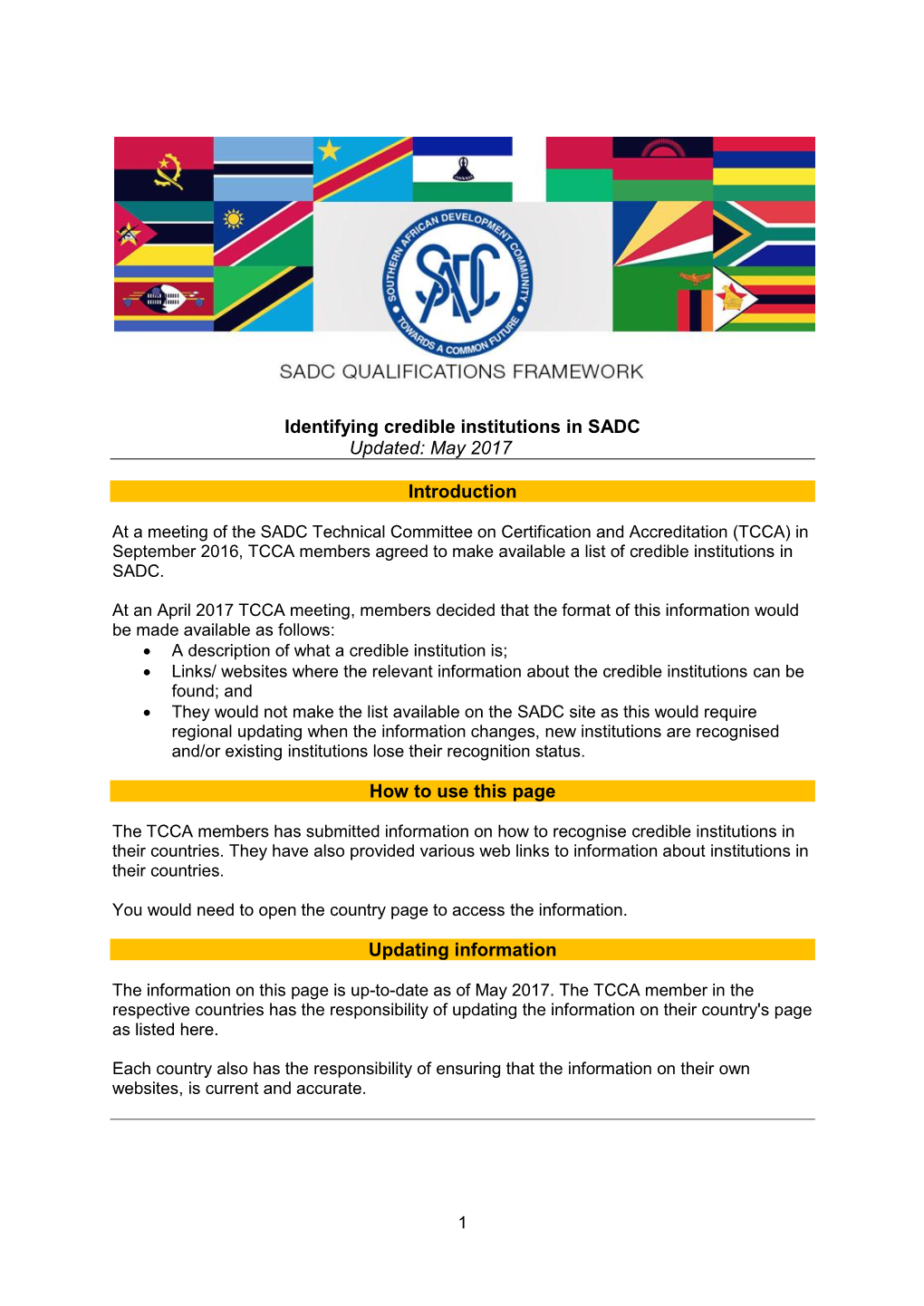 Identifying Credible Institutions in SADC Updated: May 2017