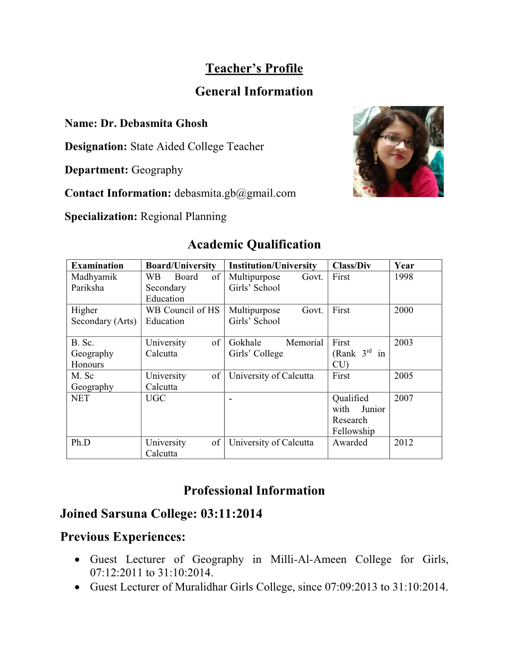 Profile General Information